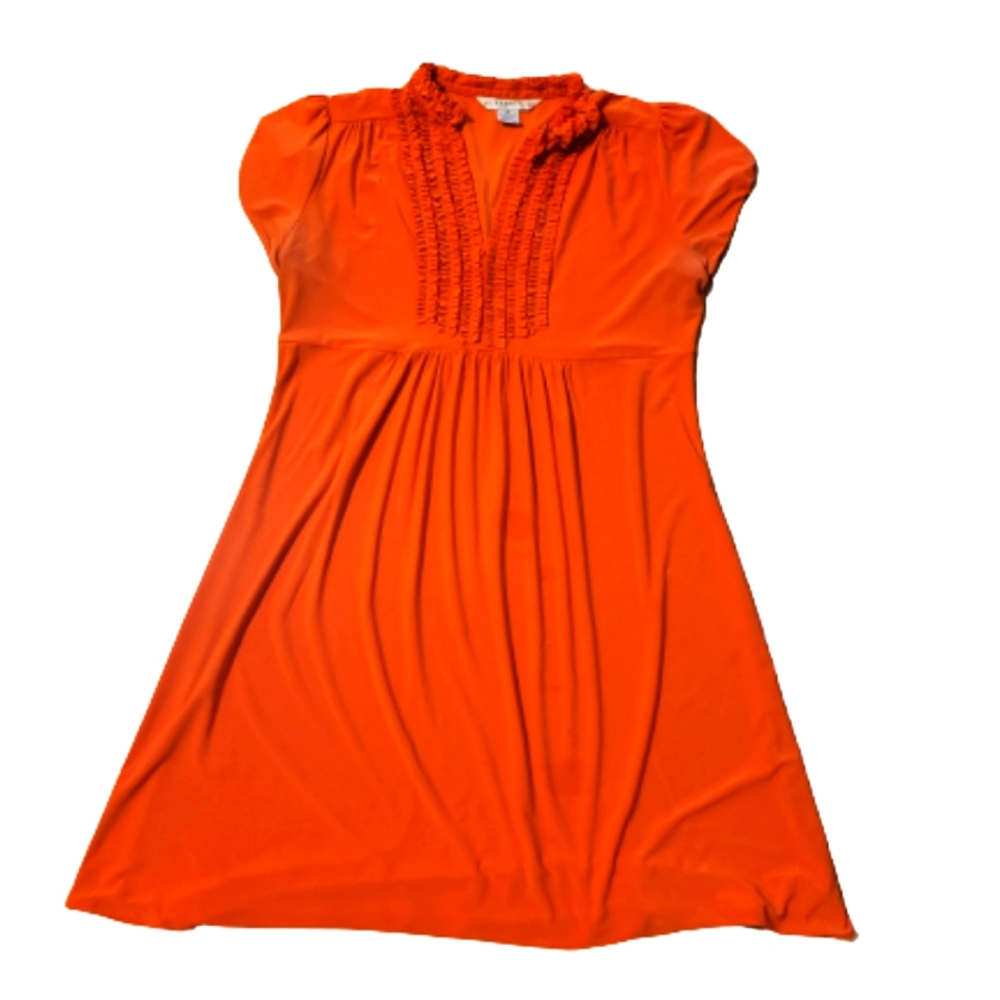 Aa Studio orange dress. Ruffle accent. V neck.  Size 12